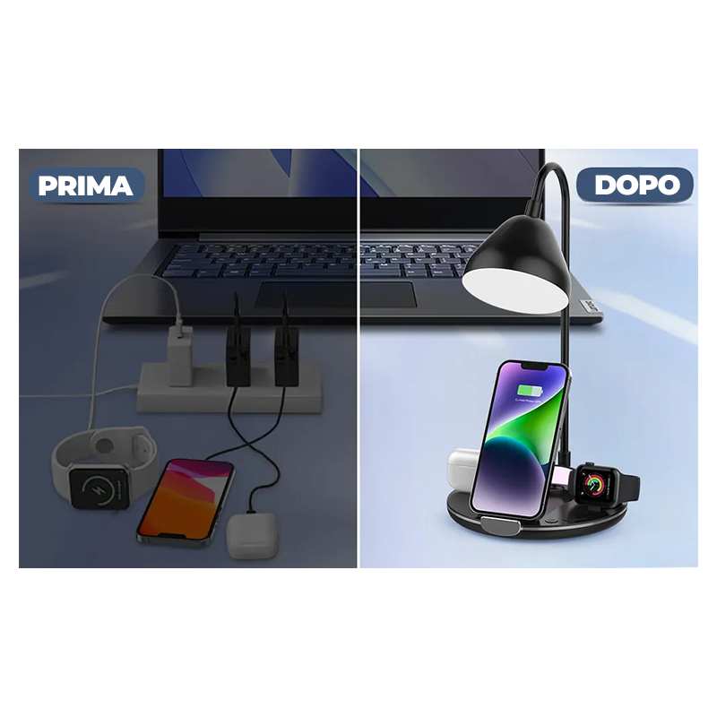 LuminaCharge – Lampada da Tavolo Pieghevole con Caricatore Wireless