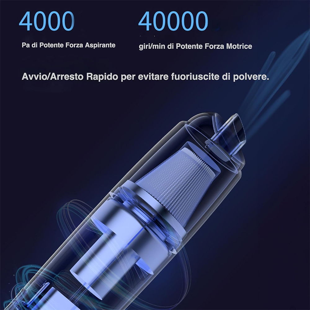 Aspirapolvere Portatile Senza Fili con Filtro HEPA e Batteria Ricaricabile