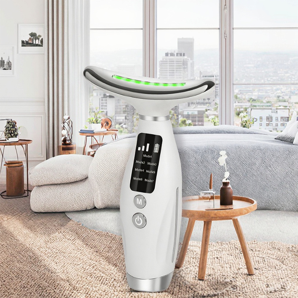 Massaggiatore Viso e Collo a LED Con Vibrazione per Tonificazione e Relax