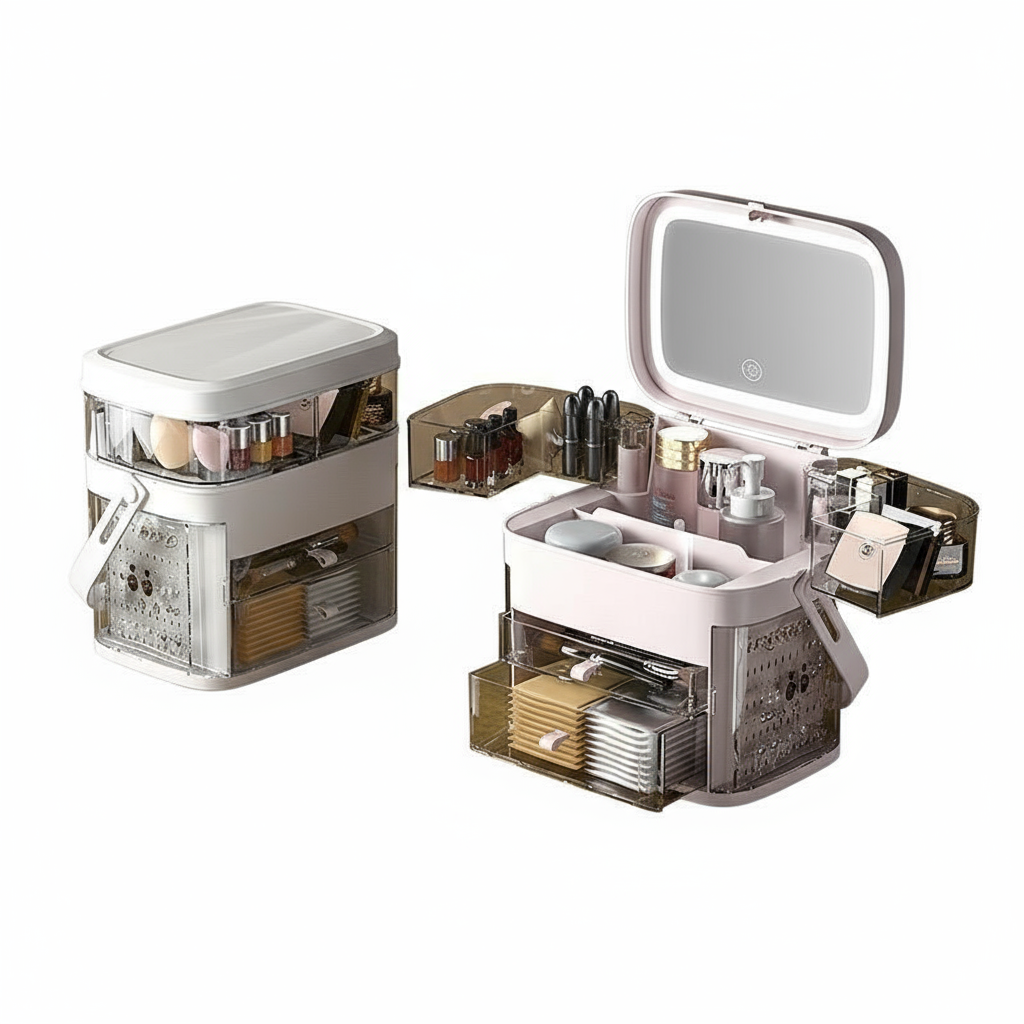 Organizer Rotante Trucco Gioielli con Specchio LED