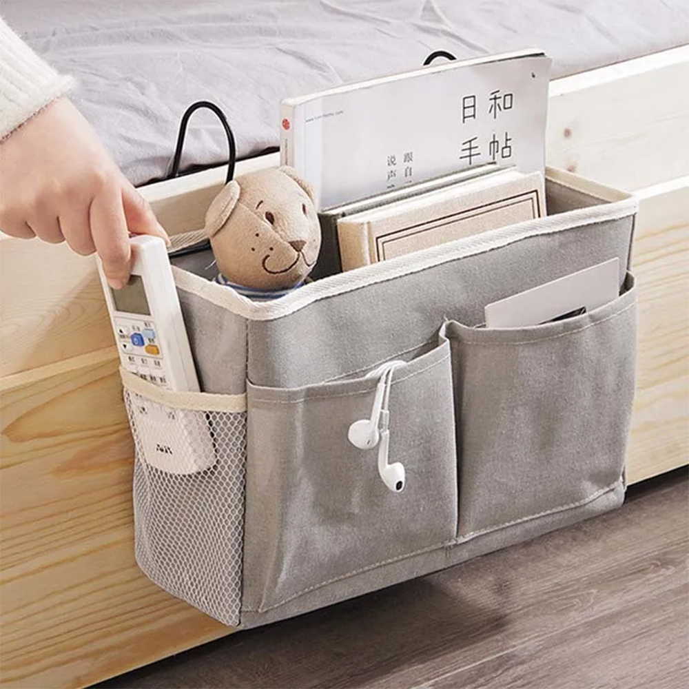 Organizer da Letto in Tela – Portaoggetti Comodino Multitasca