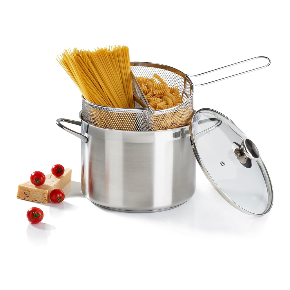 Pentola Doppia Cottura con Due Cestelli per Pasta e Verdure