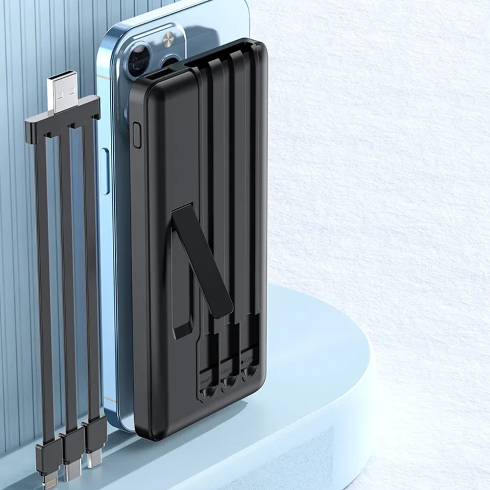 Powerbank 12000mAh con Supporto e Cavi Integrati