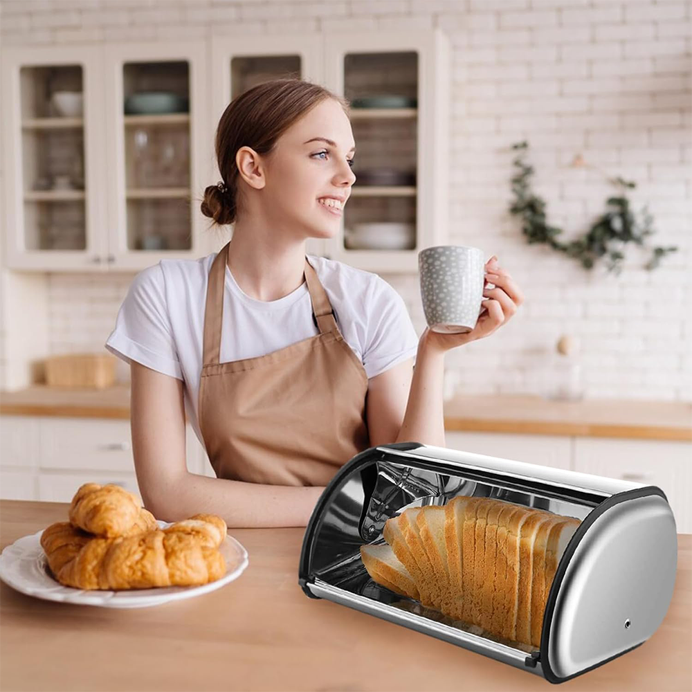 Porta Pane in Acciaio con Coperchio Roll-Top