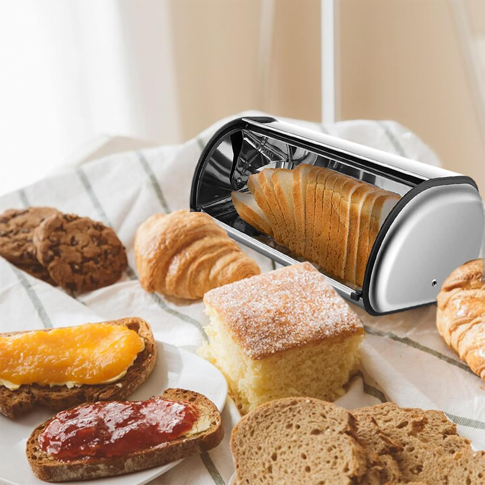 Porta Pane in Acciaio con Coperchio Roll-Top
