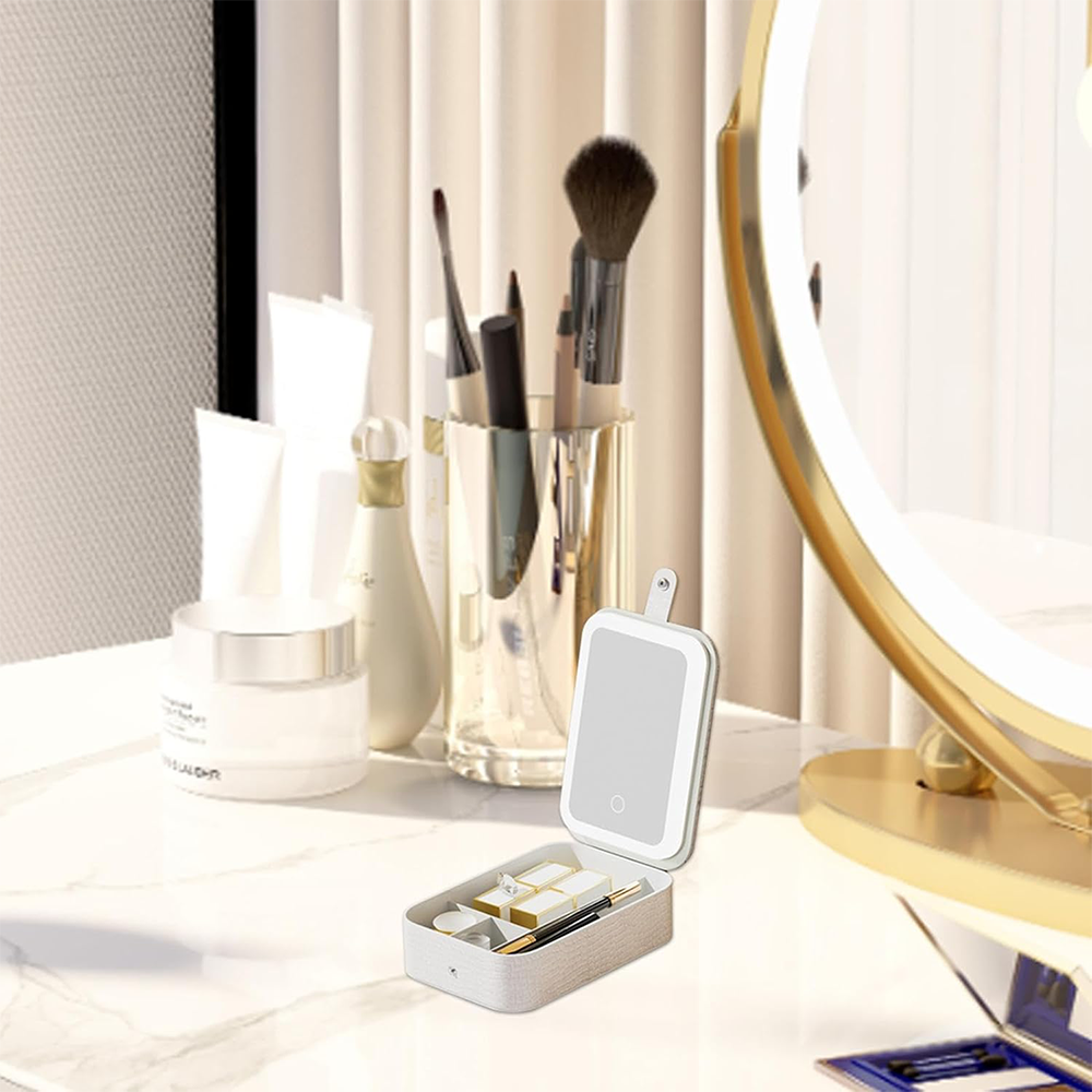 Beauty Case Portatile Portagioie con Specchio LED Integrato