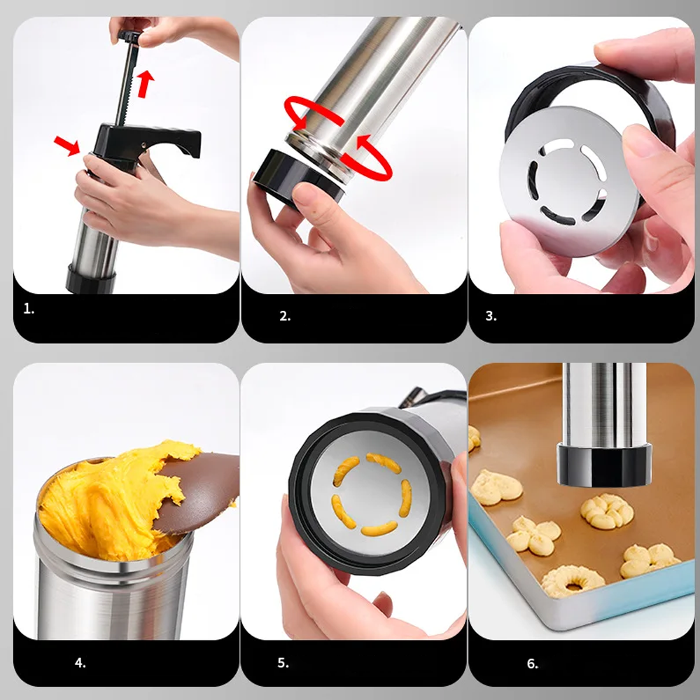Pressa per Biscotti con Stampi e Ugelli Kit Manuale per Decorazione Dolci e Biscotti