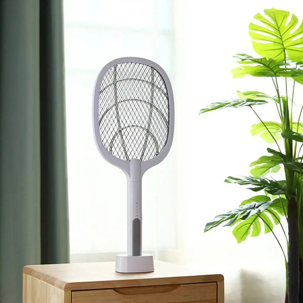 Racchetta Zanzare Elettrica Ricaricabile 2-in-1 con Lampada LED e Base – Antizanzare Portatile Interno Esterno