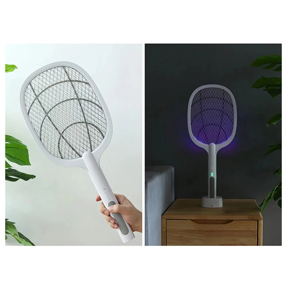 Racchetta Zanzare Elettrica Ricaricabile 2-in-1 con Lampada LED e Base – Antizanzare Portatile Interno Esterno