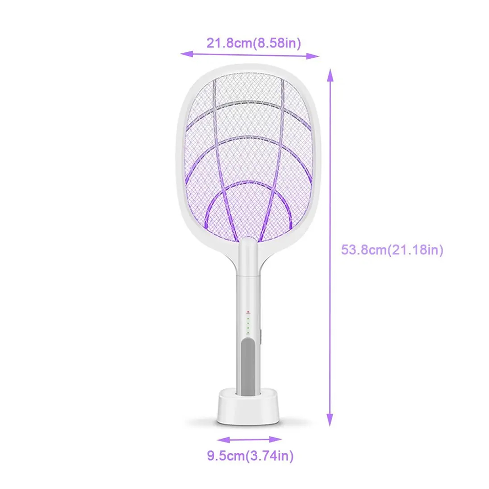 Racchetta Zanzare Elettrica Ricaricabile 2-in-1 con Lampada LED e Base – Antizanzare Portatile Interno Esterno