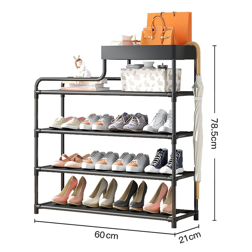 Scarpiera 4 Strati Regolabile con Telaio Portaoggetti Integrato