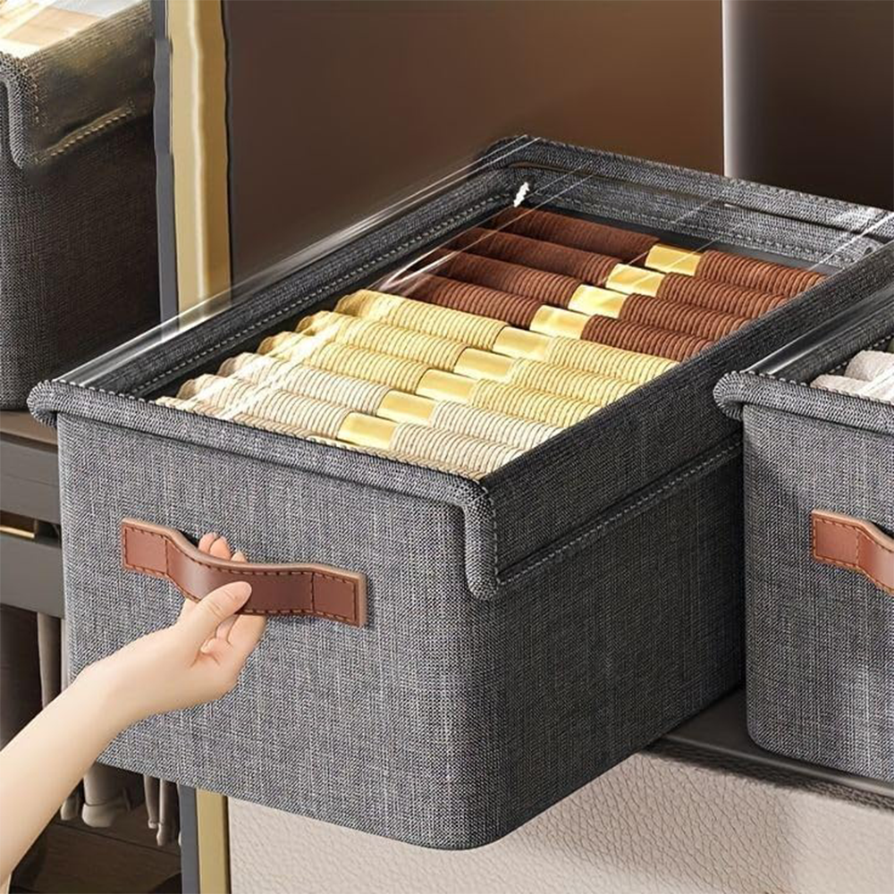 Contenitori Armadio Rigidi Pieghevoli con Coperchio e Struttura in Metallo