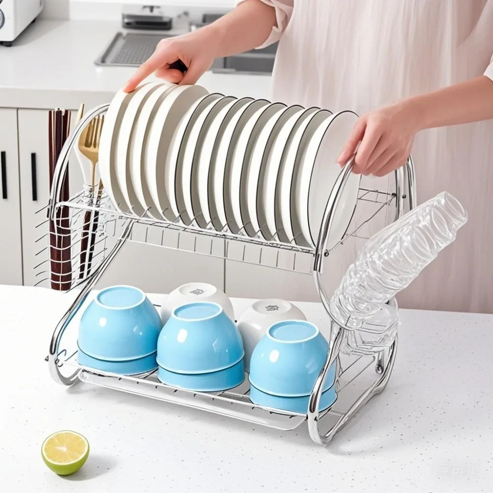 Scolapiatti a 2 Livelli Organizer Cucina Salvaspazio