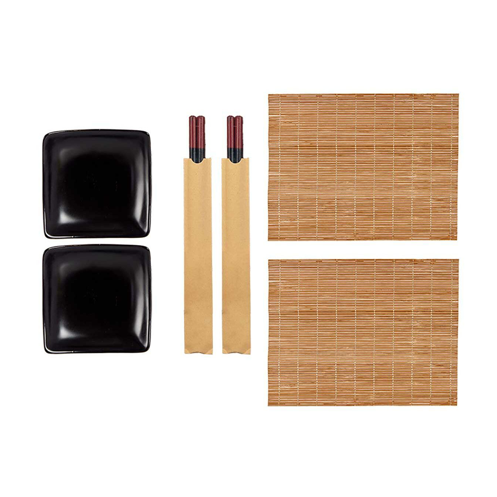 Sushi Giapponese Set 6 Pezzi con Stuoie in Bambù e Piatti in Ceramica
