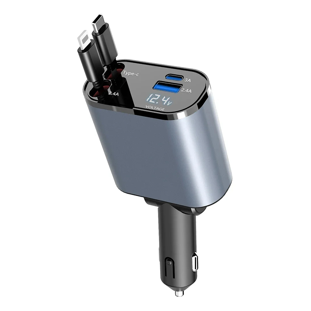 Caricabatterie Retrattile per Auto 4 in 1 – Ricarica Rapida