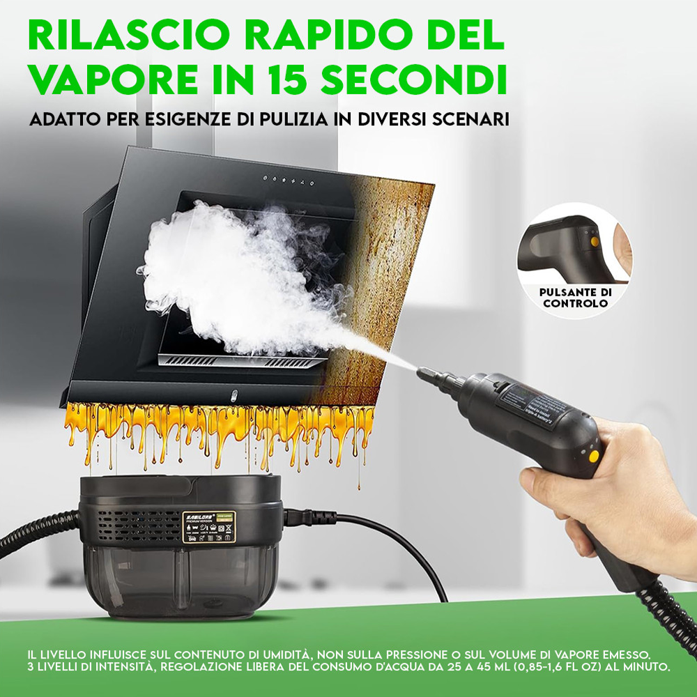 Idropulitrice a Vapore 2500W – Pulizia Profonda con 6 Livelli di Potenza