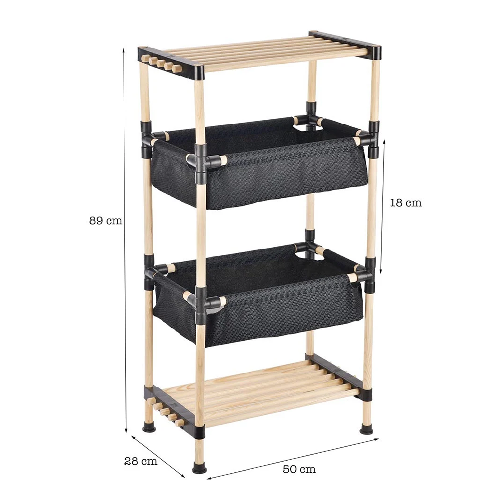 Scaffale Multifunzionale in Legno 4 Ripiani con Ceste