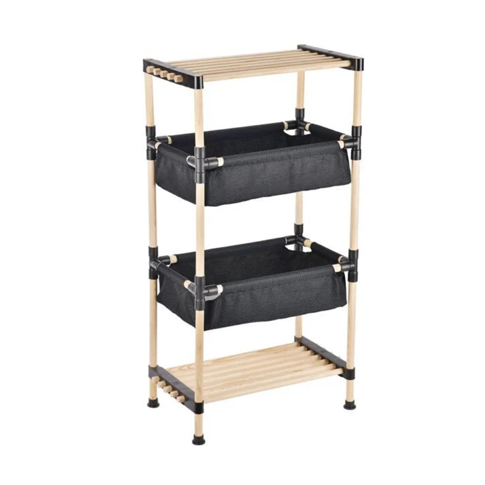 Scaffale Multifunzionale in Legno 4 Ripiani con Ceste