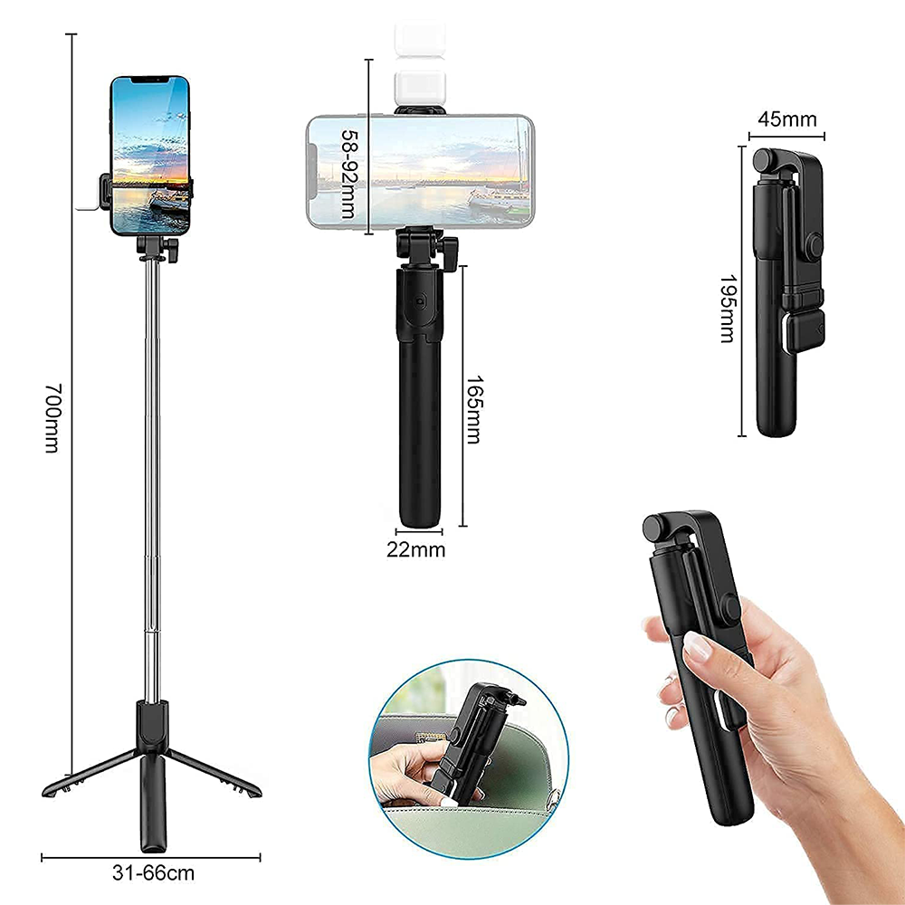 Selfie Stick Treppiede 2-in-1 Ricaricabile con Telecomando Bluetooth