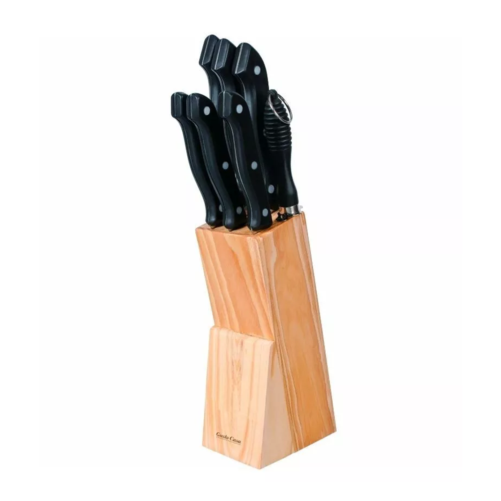 Coltelli da Cucina con Ceppo in Legno e Acciaino