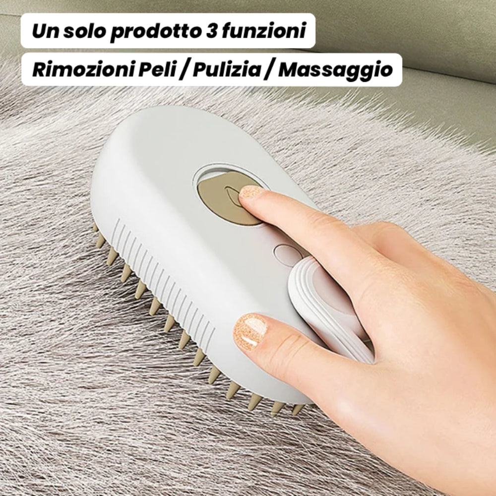 Spazzola Elettrica a Vapore 3 in 1 per Cani e Gatti con Spruzzo Idratante Antistatico