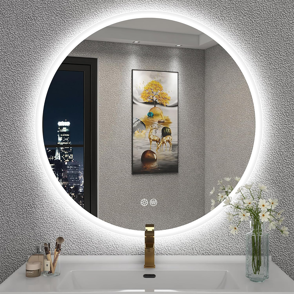 Specchio Rotondo LED Bagno Retroilluminato con Antiappannamento e Controllo Touch