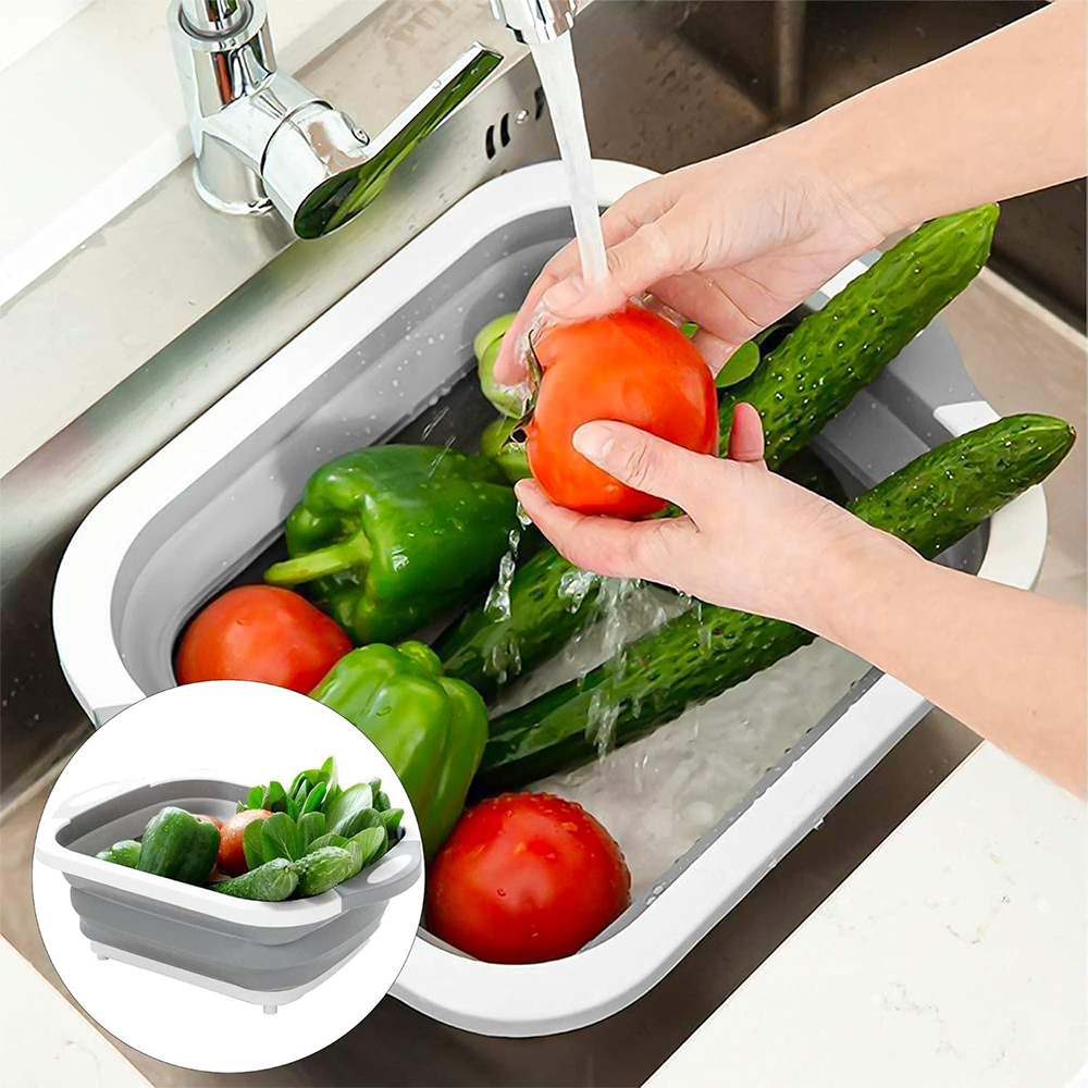 Tagliere Pieghevole 3 in 1 Multiuso da Cucina Lavello e Cestino Salvaspazio