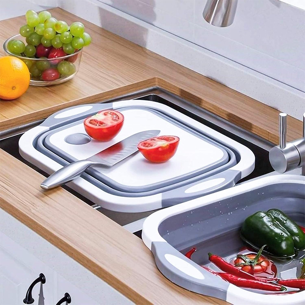 Tagliere Pieghevole 3 in 1 Multiuso da Cucina Lavello e Cestino Salvaspazio