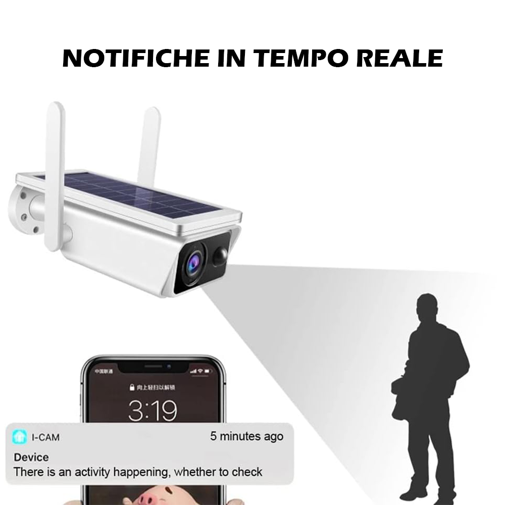 Telecamera Solare da Esterno Full HD con Visione Notturna Audio Bidirezionale