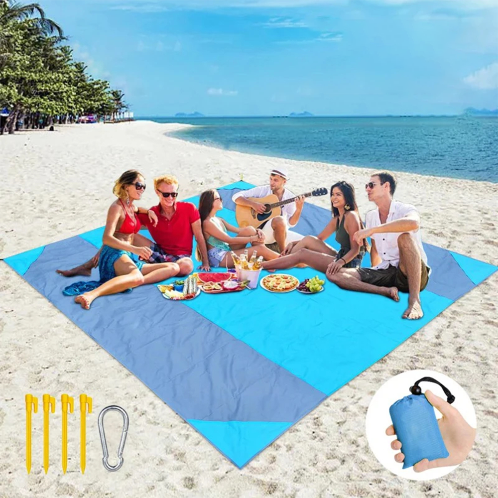 Telo Antisabbia Impermeabile per Mare, Picnic e Campeggio con Picchetti e Custodia