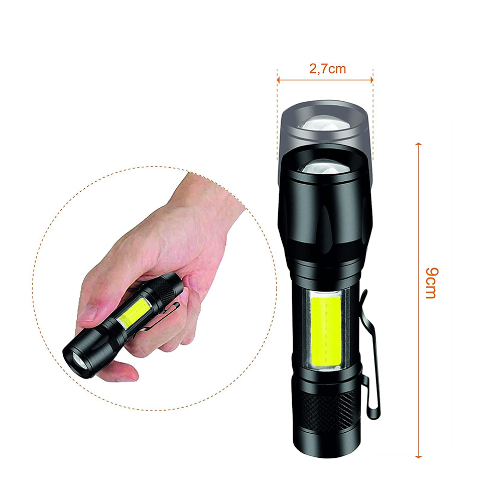 Torcia LED Tascabile Potente Impermeabile con Ricarica USB e 3 Modalità di Luce