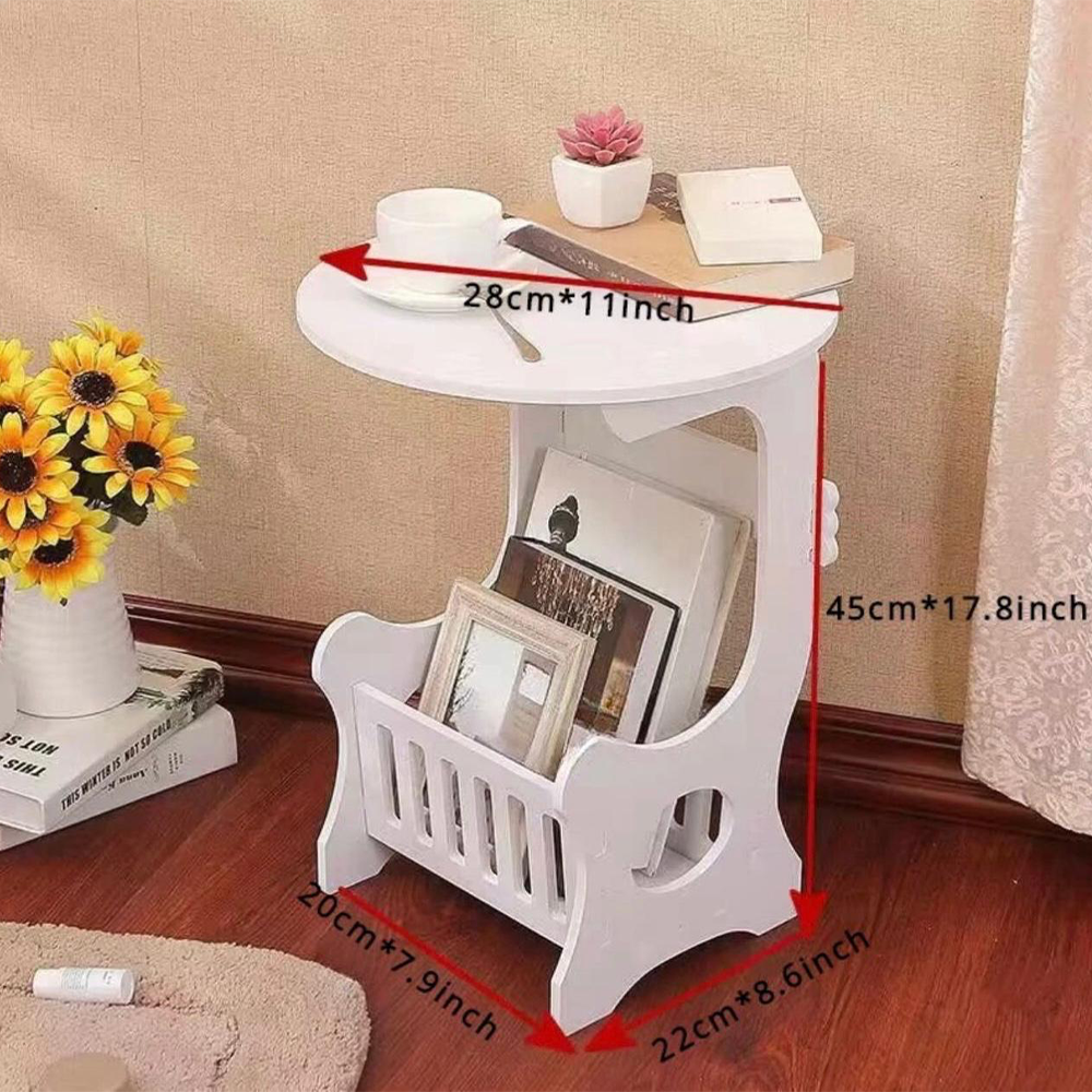 Tavolino Rotondo Bianco con Ripiano Inferiore
