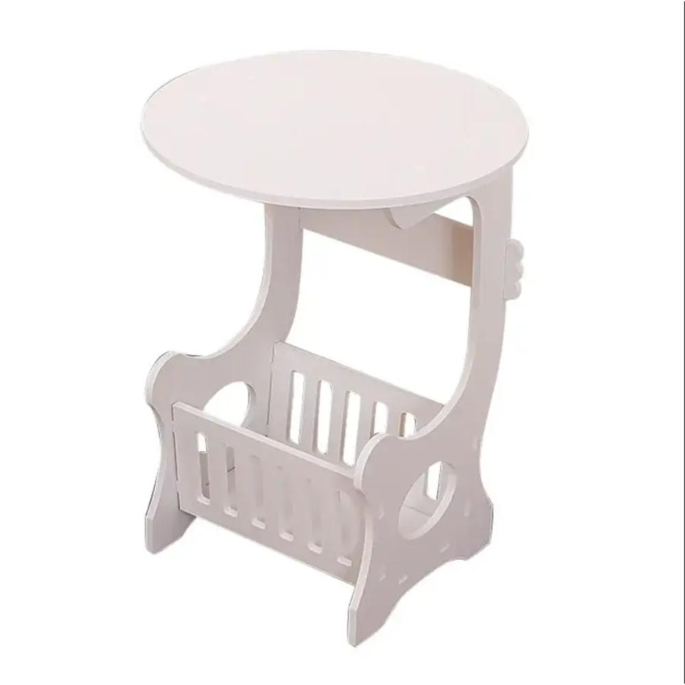 Tavolino Rotondo Bianco con Ripiano Inferiore