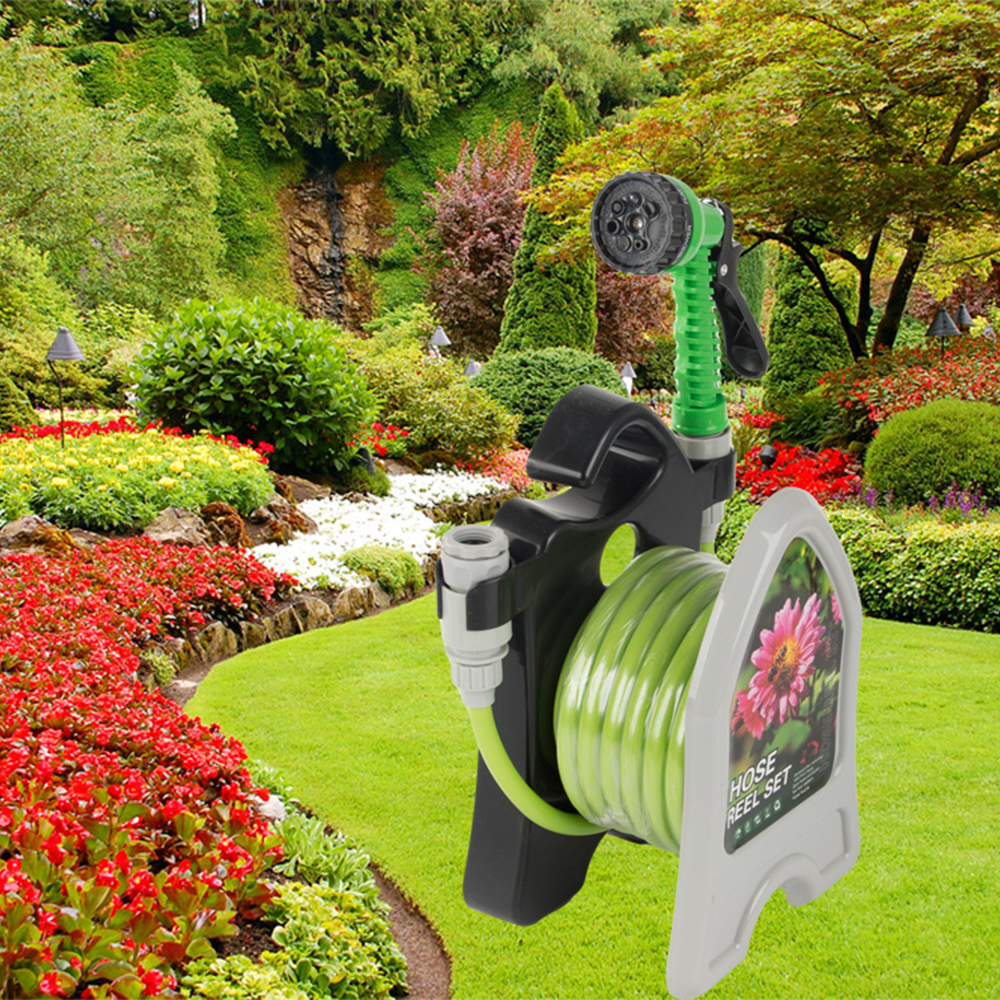 Tubo da Giardino Estensibile con Pistola a Spruzzo e Supporto Avvolgitubo