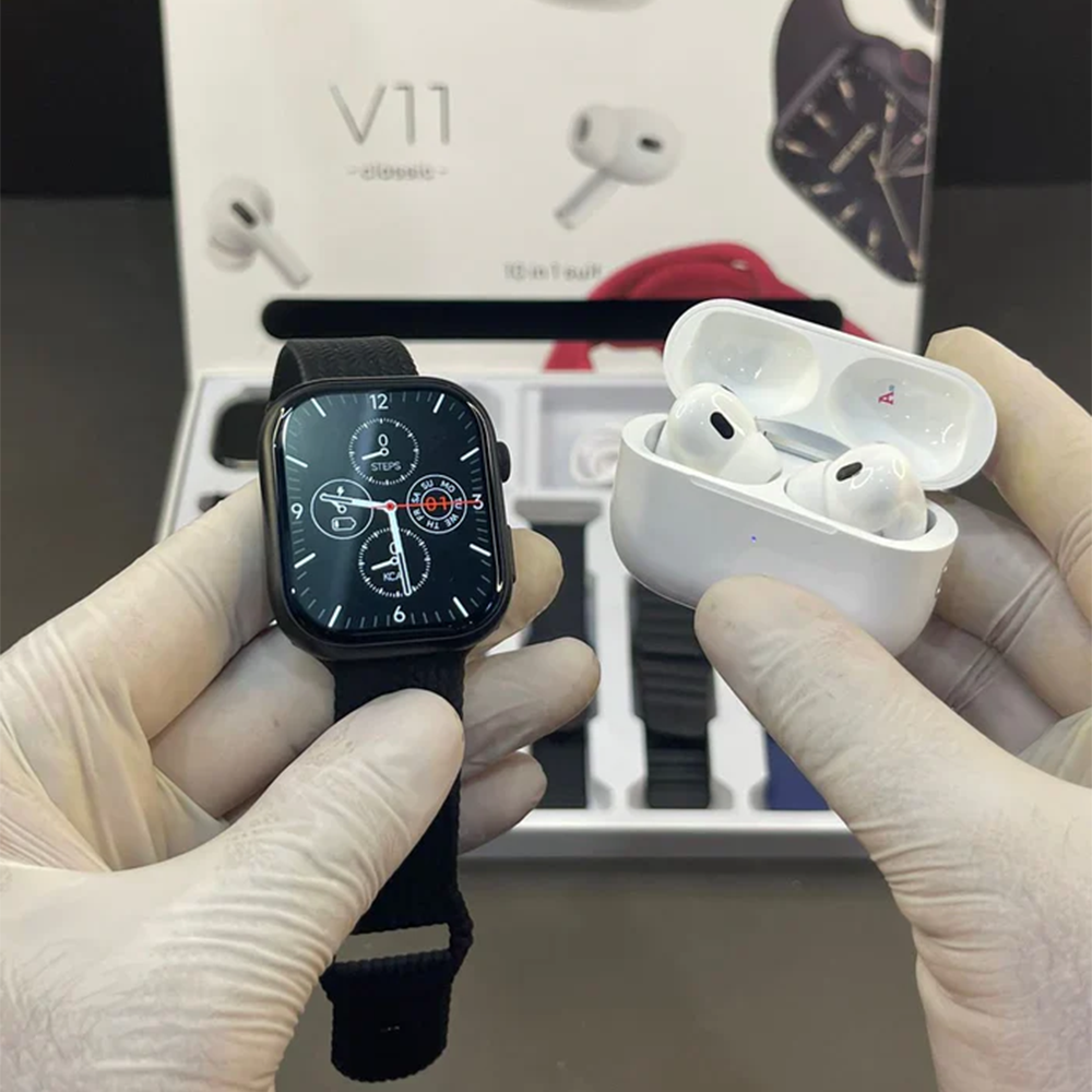 Smartwatch V11 Multifunzionale con Cuffie Bluetooth, 7 Cinturini Intercambiabili