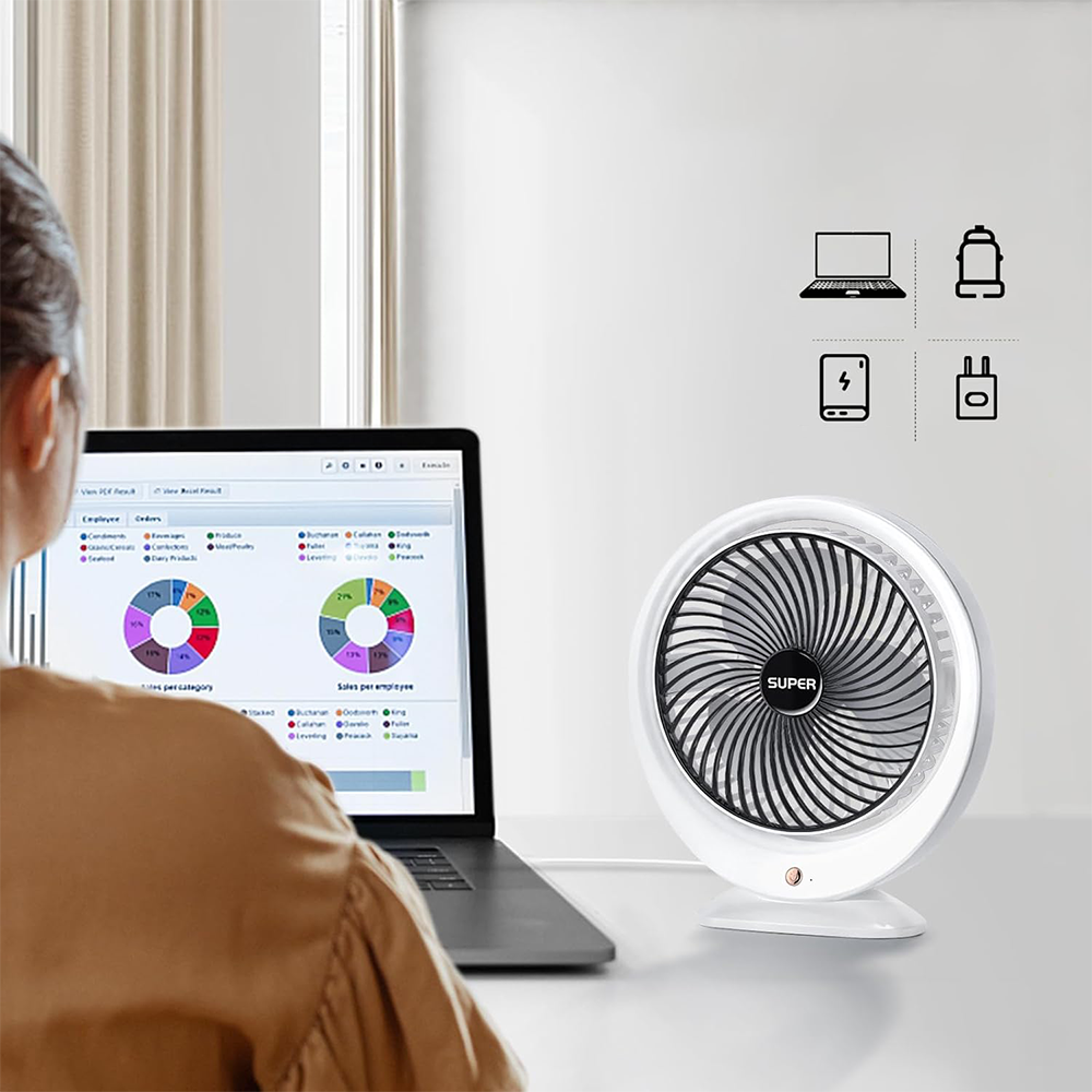 Ventilatore da Tavolo USB – 3 Velocità e Angolo Regolabile 240°
