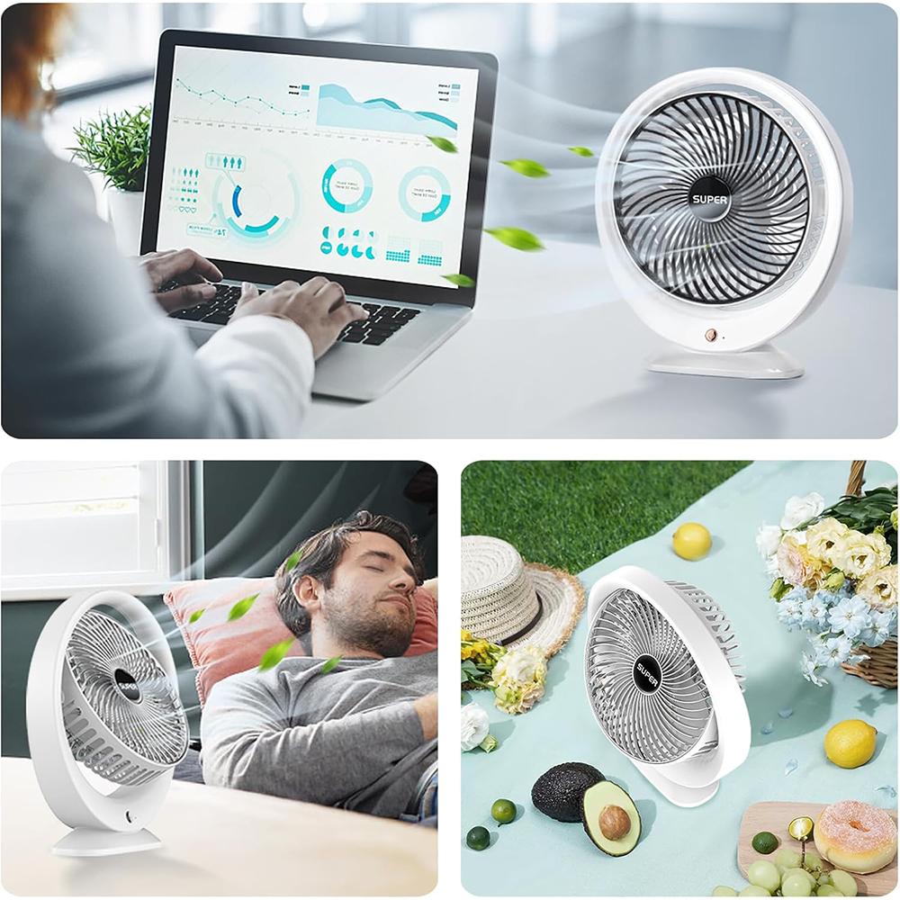 Ventilatore da Tavolo USB – 3 Velocità e Angolo Regolabile 240°