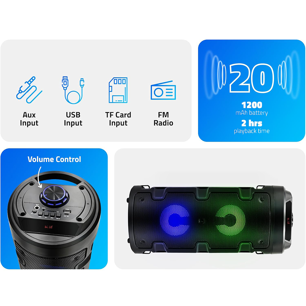 Altoparlante Wireless Bluetooth Stereo Super Bass con LED