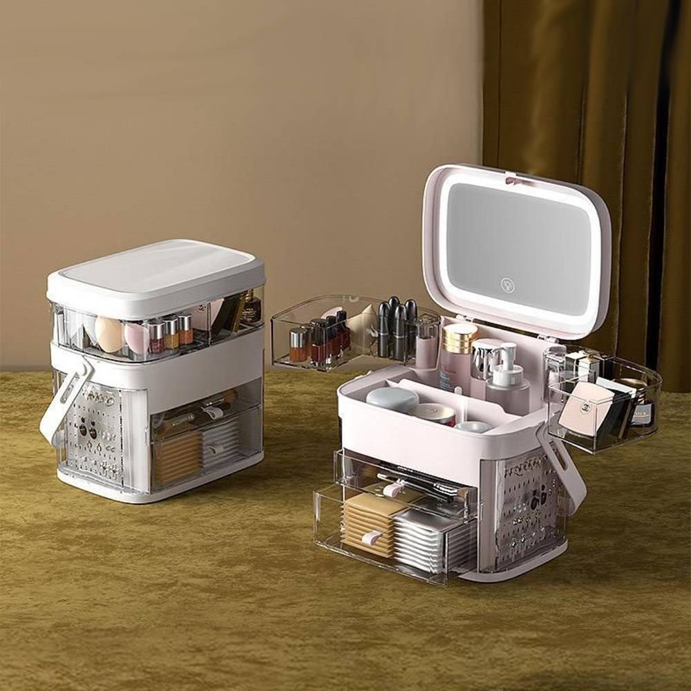 Organizer Rotante Trucco Gioielli con Specchio LED