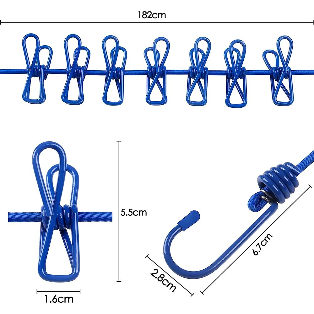 Filo Stendibiancheria Portatile 180 cm con 12 Mollette