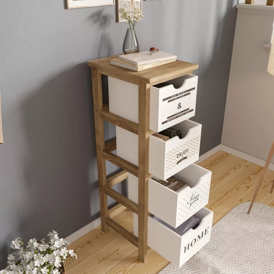 Cassettiera Discor 4 Cassetti in Legno di Paulownia 26x81 cm