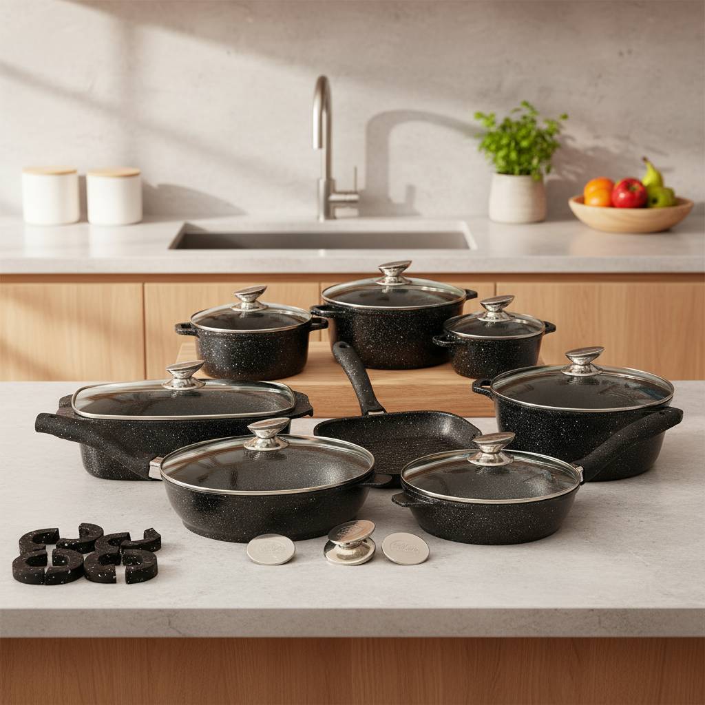 Set Completo da 26 Pezzi Pentole e Padelle Antiaderenti con Coperchi in Vetro per Cucina a Induzione