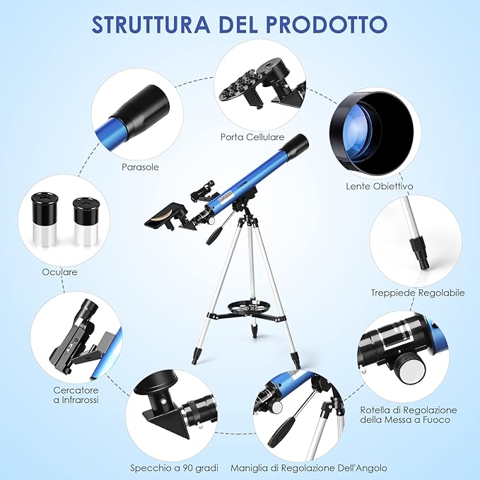 Telescopio Astronomico 600mm con Treppiede Regolabile e Oculari Intercambiabili