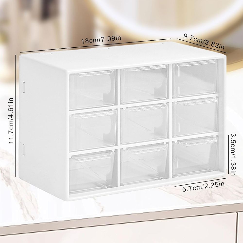Cassettiera Compatta con 9 Scomparti Trasparenti