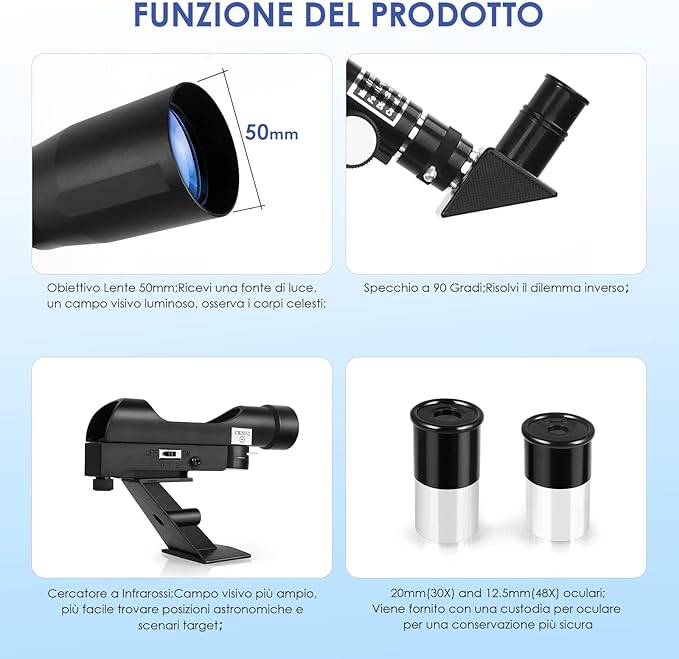 Telescopio Astronomico 600mm con Treppiede Regolabile e Oculari Intercambiabili