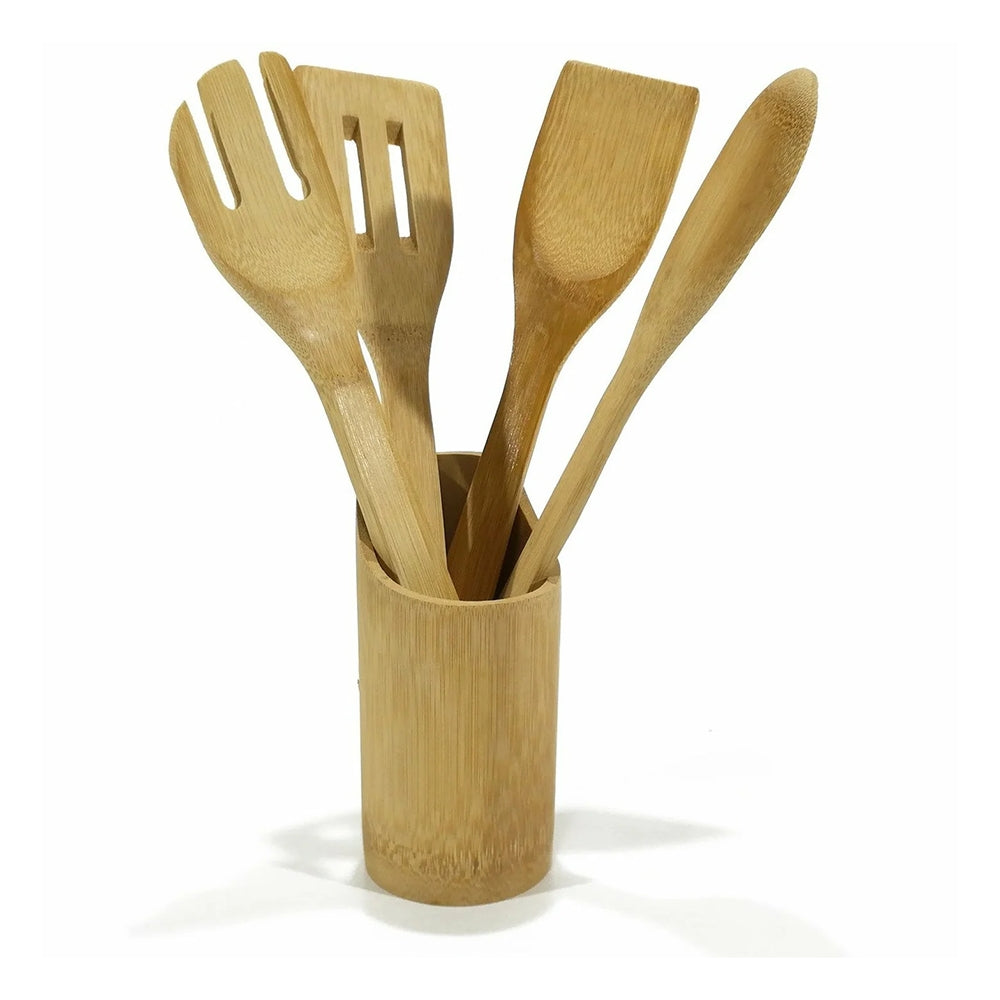 Utensili da Cucina in Bambù Naturale Antibatterici ed Ecologici con Supporto