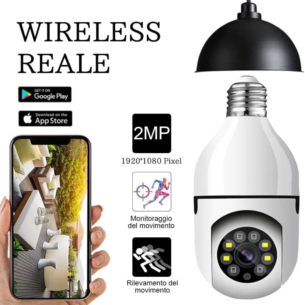 Telecamera Lampadina WiFi 1080p Visione 360° Audio Bidirezionale