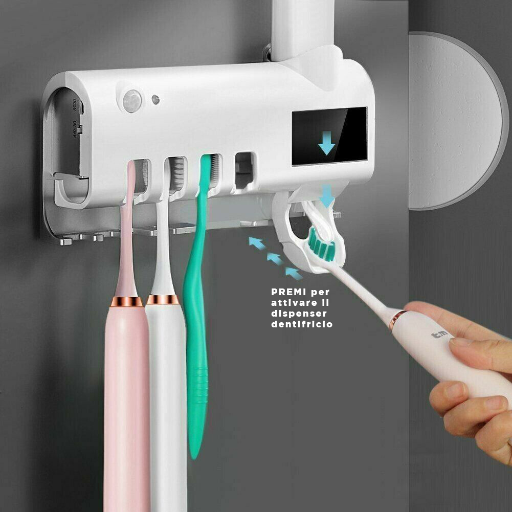Porta Spazzolino con Dispenser Dentifricio Automatico a Parete