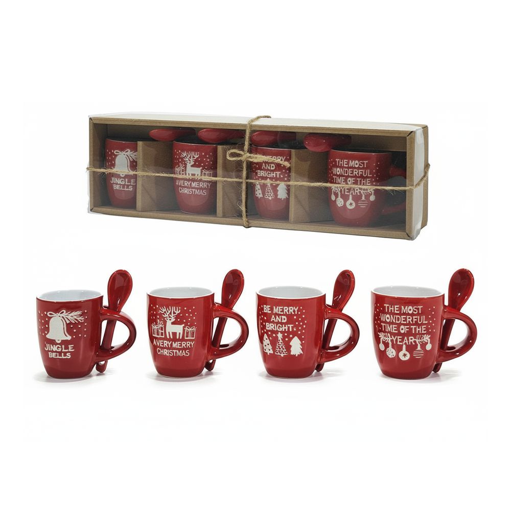 Set Di Tazzine Natalizie In Ceramica Con Cucchiaini Coordinati
