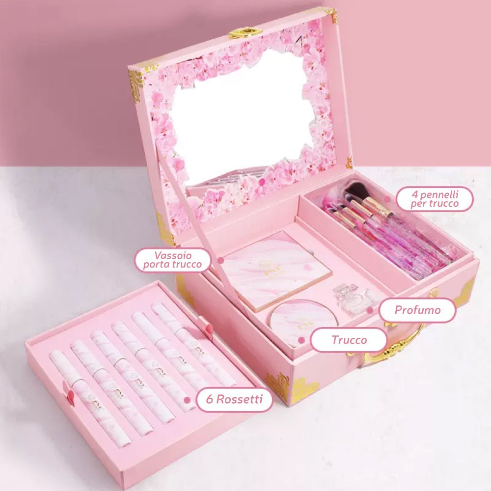 Box Bellezza Make-Up Kit Completo con 13 Accessori e Specchio Interno